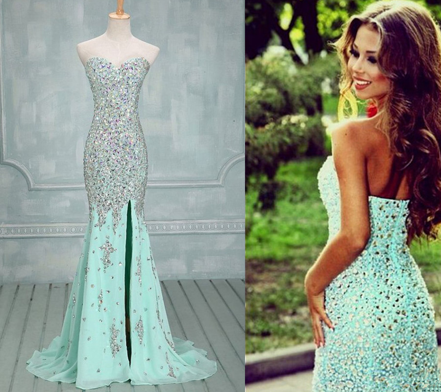 Elegant Prom Dress, Sweetheart Mermaid Long Prom Dresses, Crystals Evening Dresses, Formal Party Gown, Long Chiffon Prom Dress