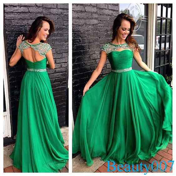 Long Evening Dresses, Green Prom Dress, Sexy Prom Dress, Chiffon Prom Dress